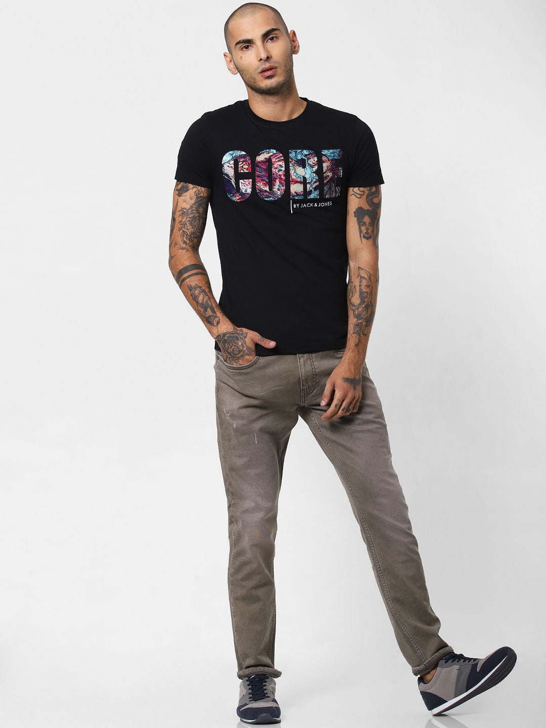 Black Logo Print Crew Neck T-shirt