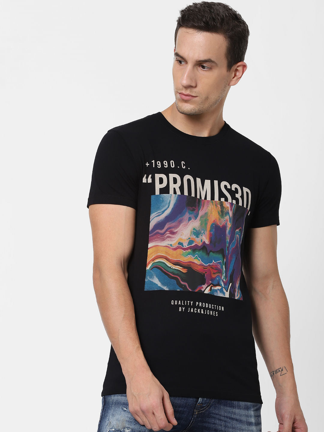 Black Graphic Print Crew Neck T-shirt