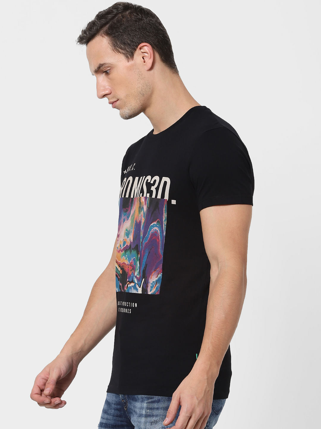 Black Graphic Print Crew Neck T-shirt