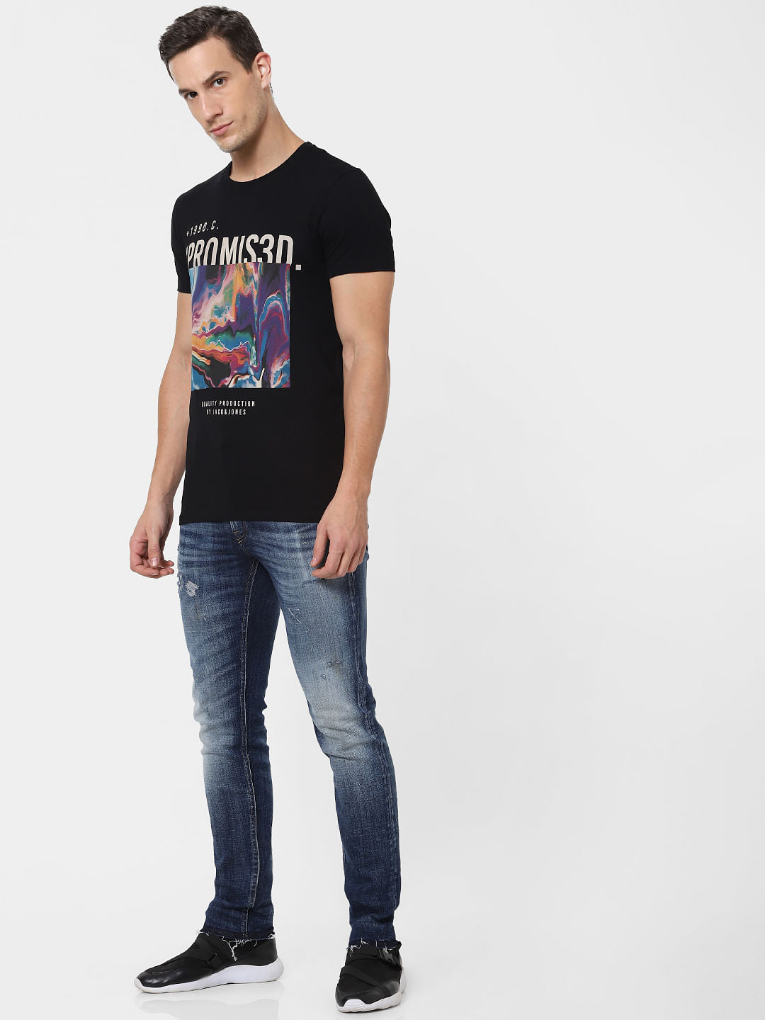 Black Graphic Print Crew Neck T-shirt