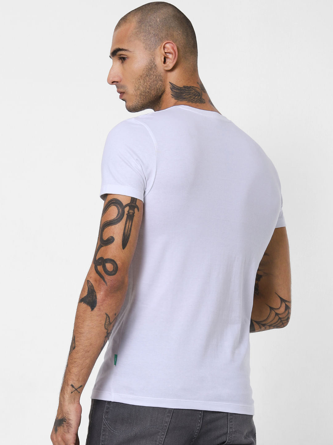 White Abstract Print Crew Neck T-shirt