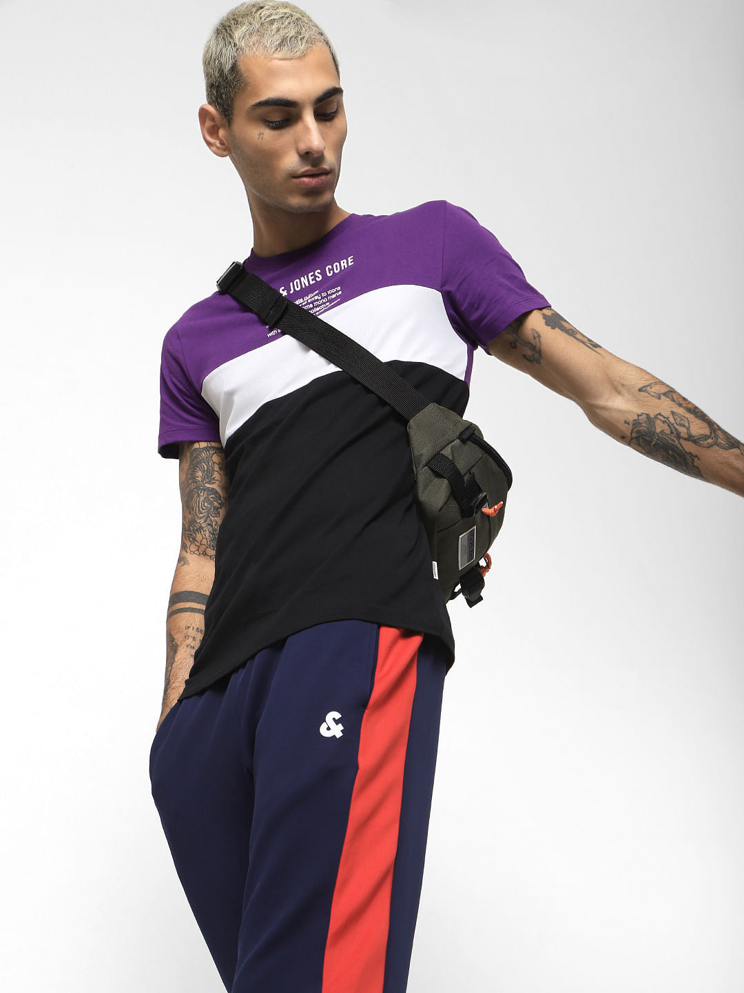 Purple Colourblocked Crew Neck T-shirt - S