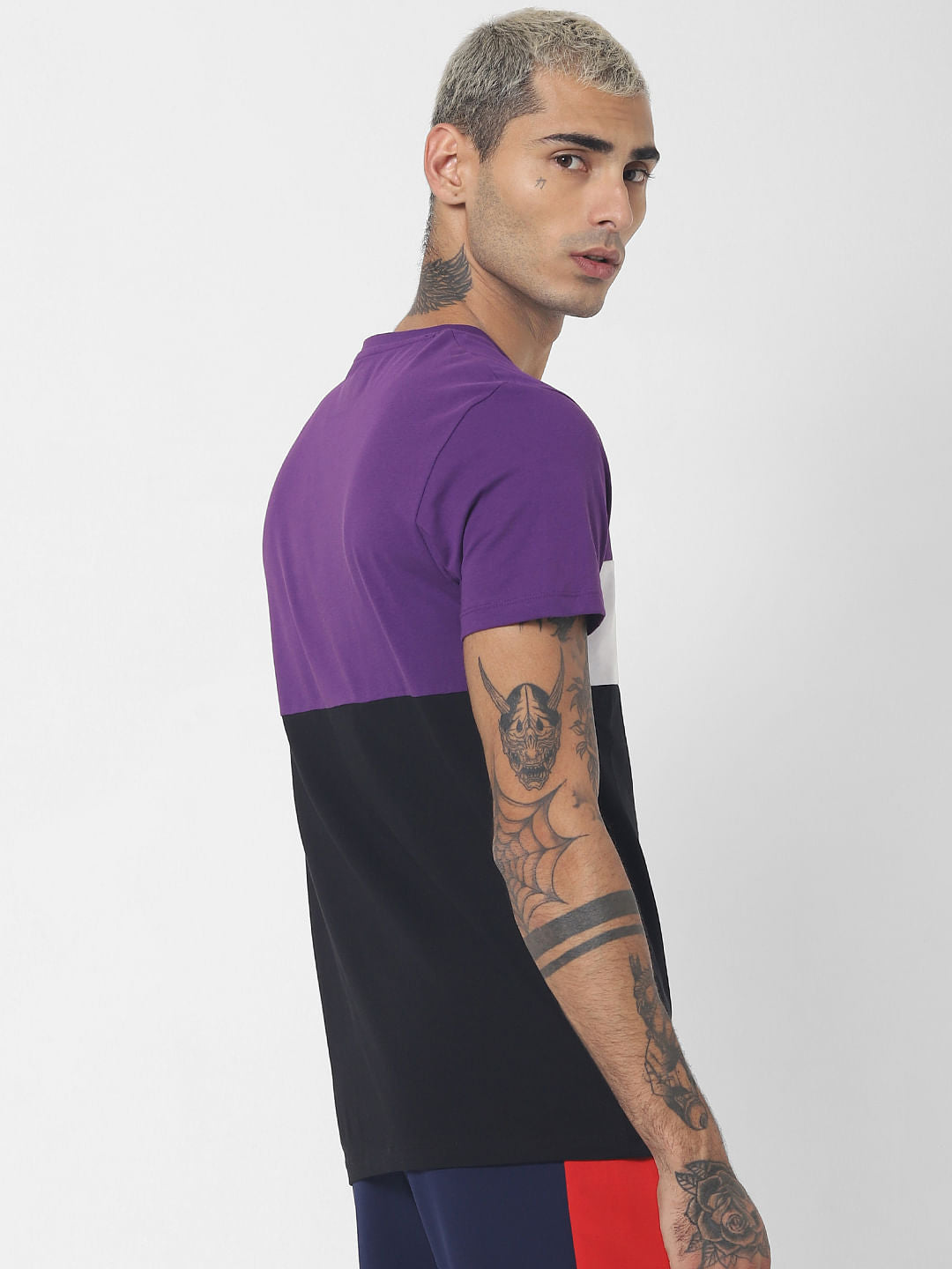 Purple Colourblocked Crew Neck T-shirt