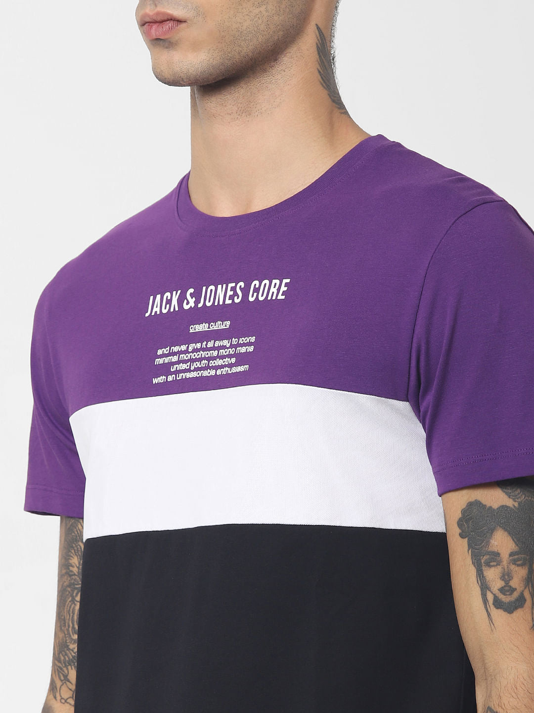 Purple Colourblocked Crew Neck T-shirt