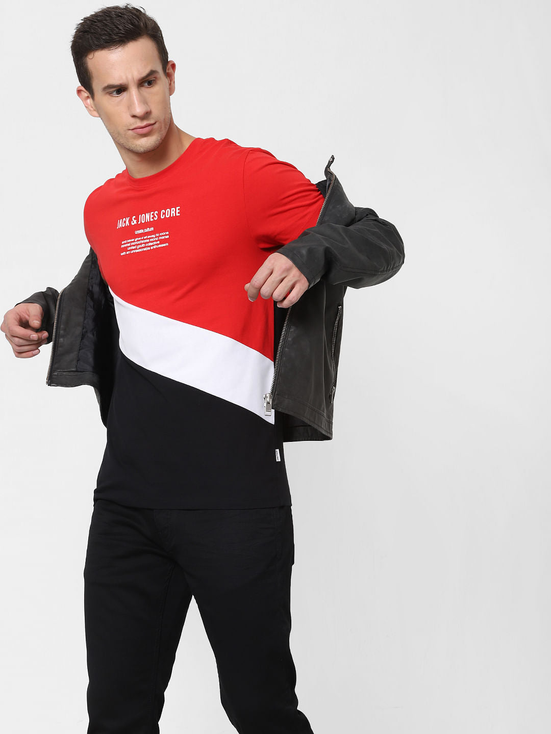 Red Colourblocked Crew Neck T-shirt - S
