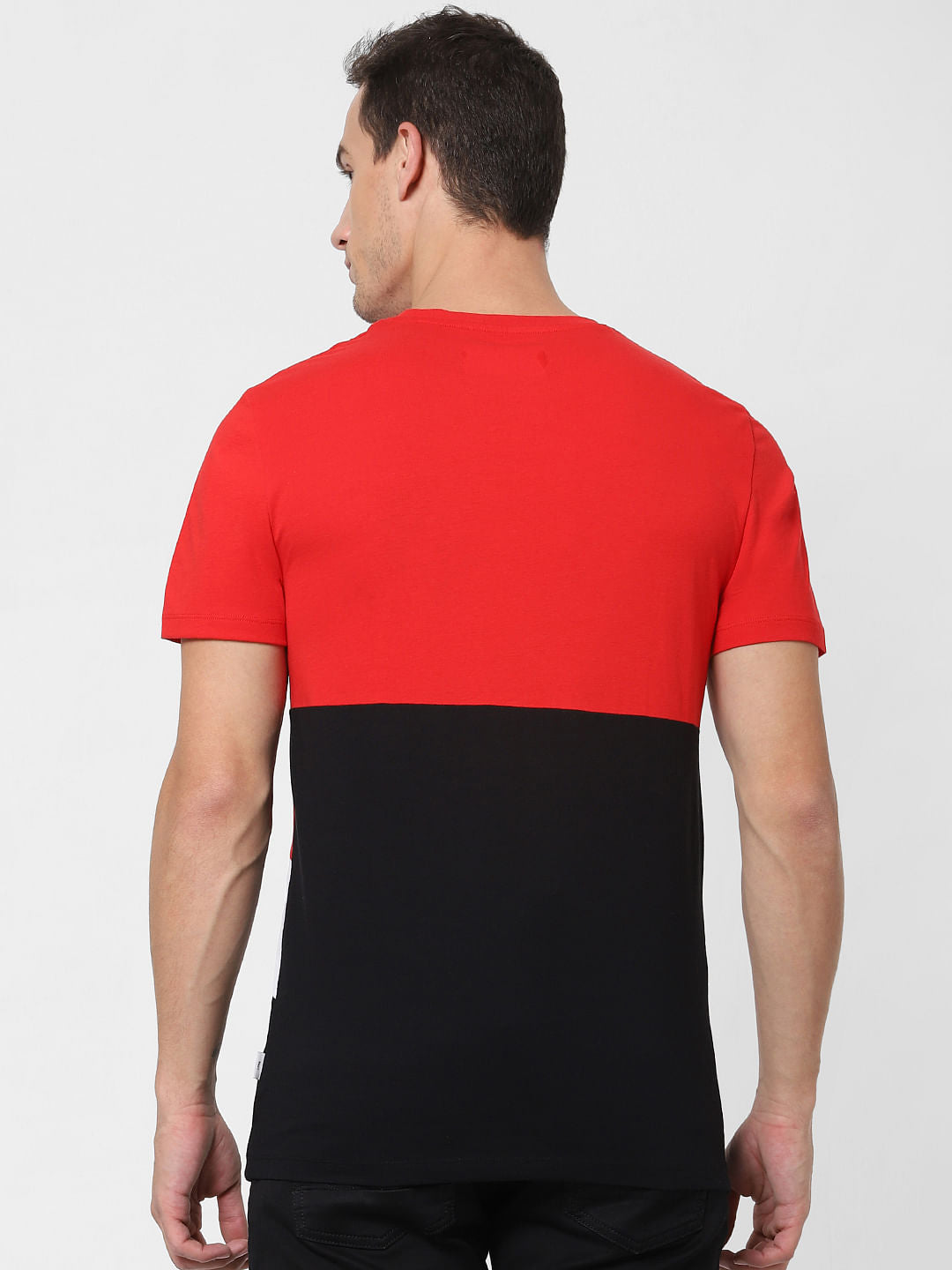 Red Colourblocked Crew Neck T-shirt