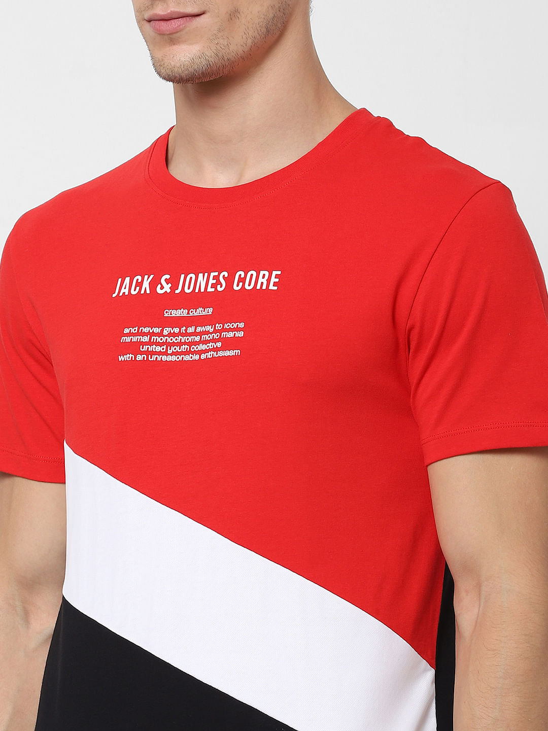 Red Colourblocked Crew Neck T-shirt