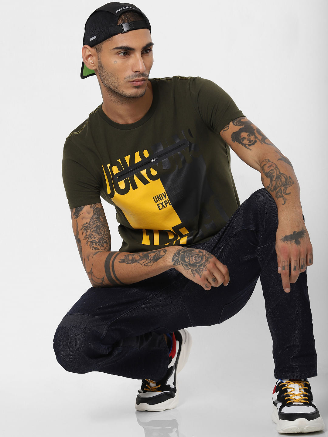 Green Zip Detail Crew Neck T-shirt - S