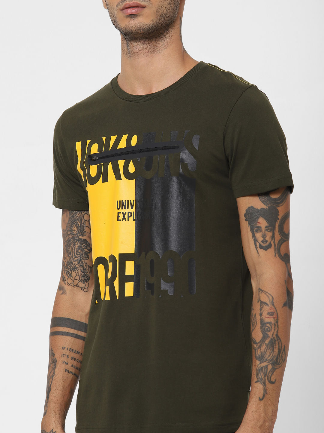 Green Zip Detail Crew Neck T-shirt