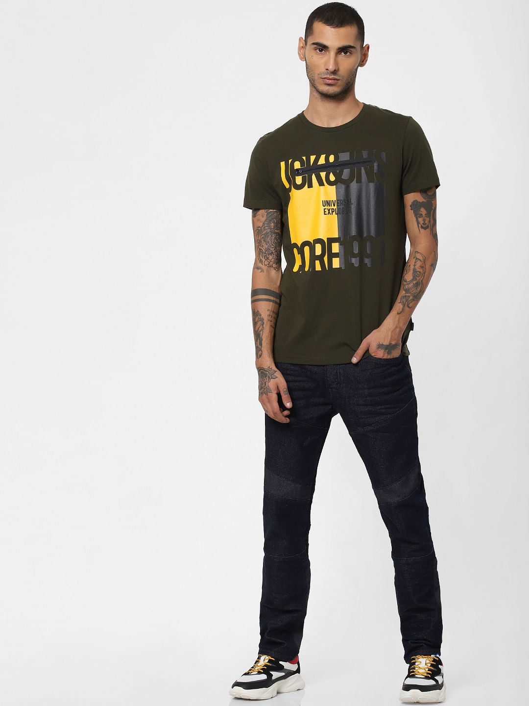Green Zip Detail Crew Neck T-shirt