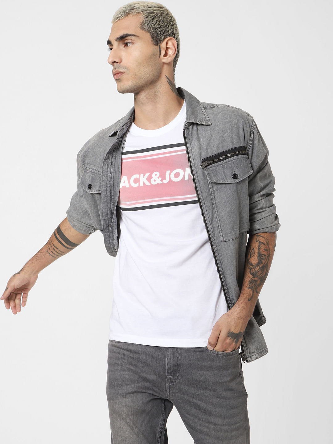 White Logo Print Crew Neck T-shirt