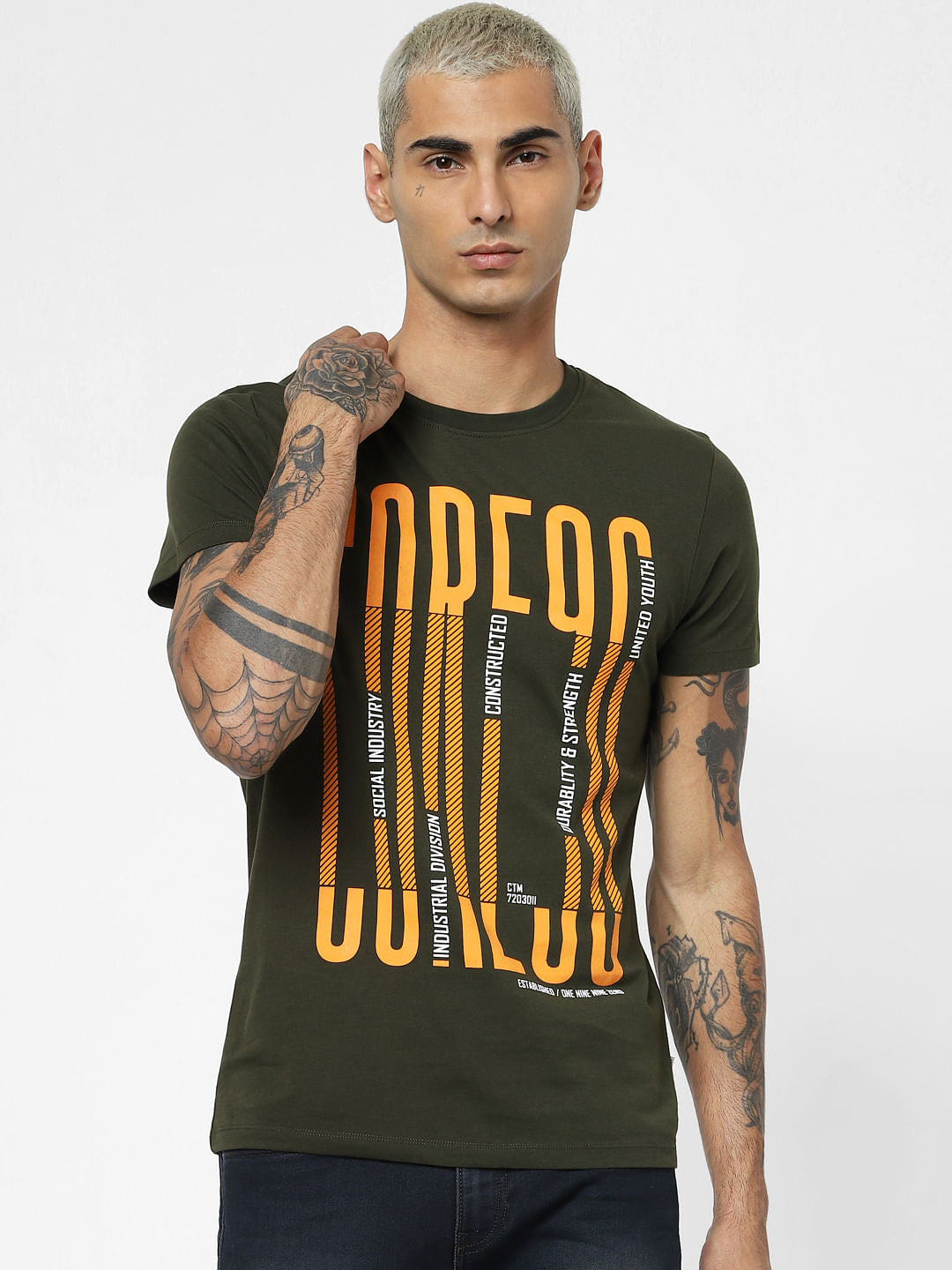 Green Typographic Print Crew Neck T-shirt