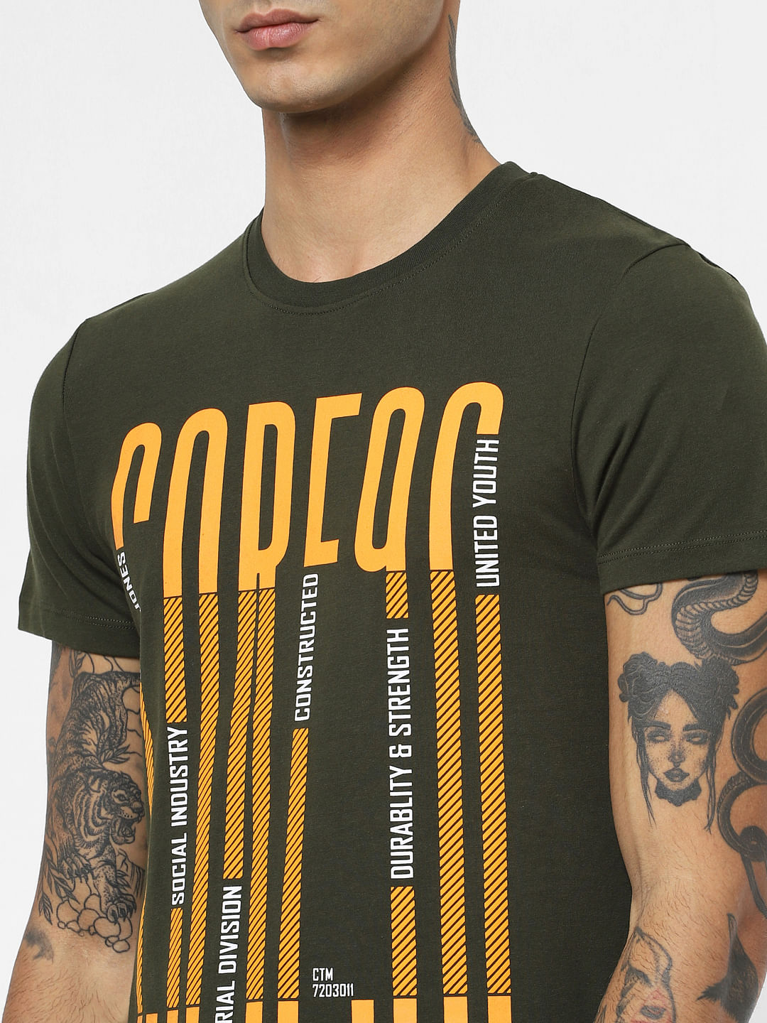 Green Typographic Print Crew Neck T-shirt