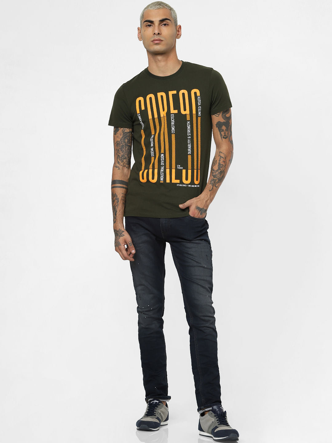 Green Typographic Print Crew Neck T-shirt