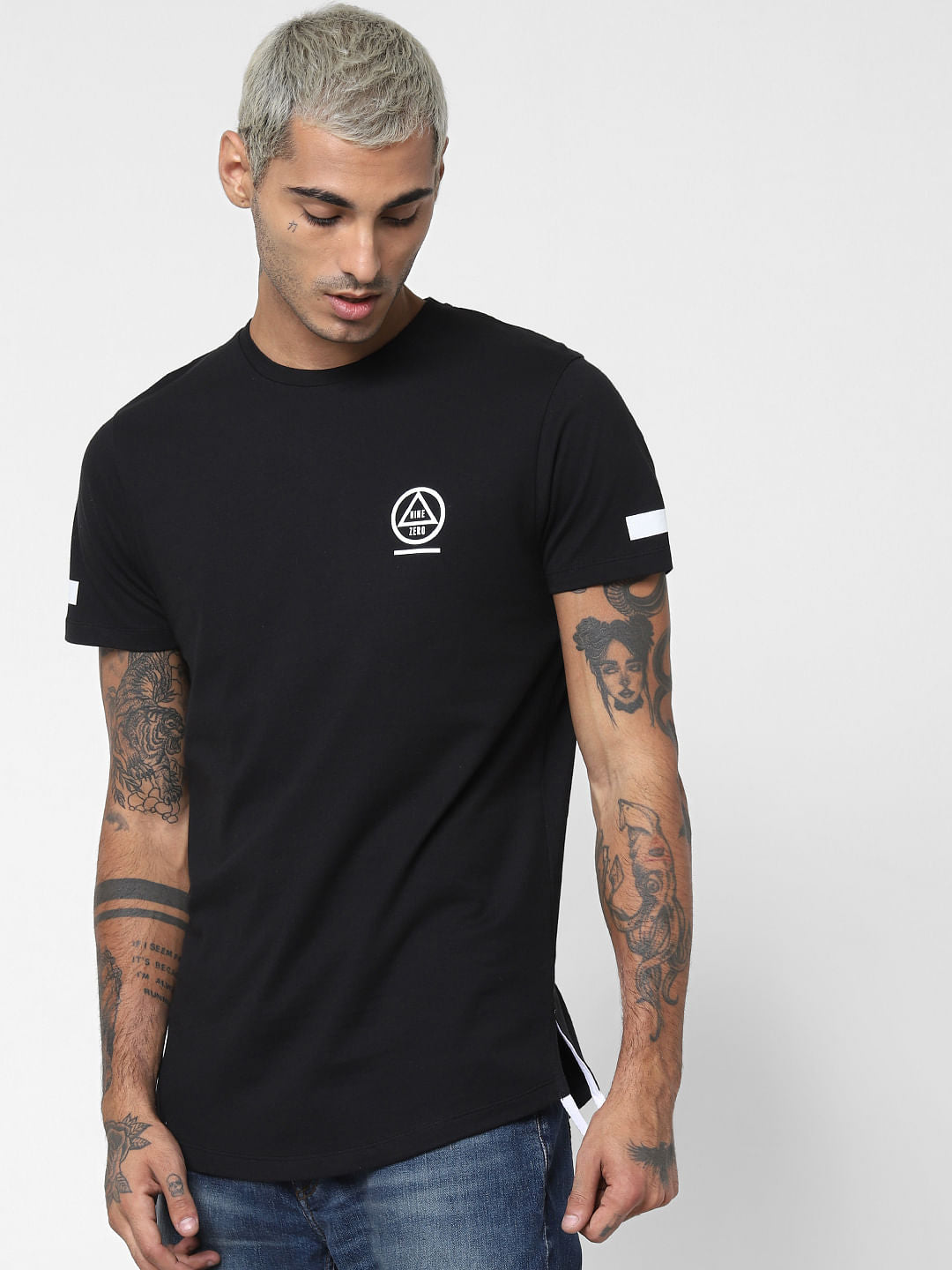 Black Tape Detail Crew Neck T-shirt