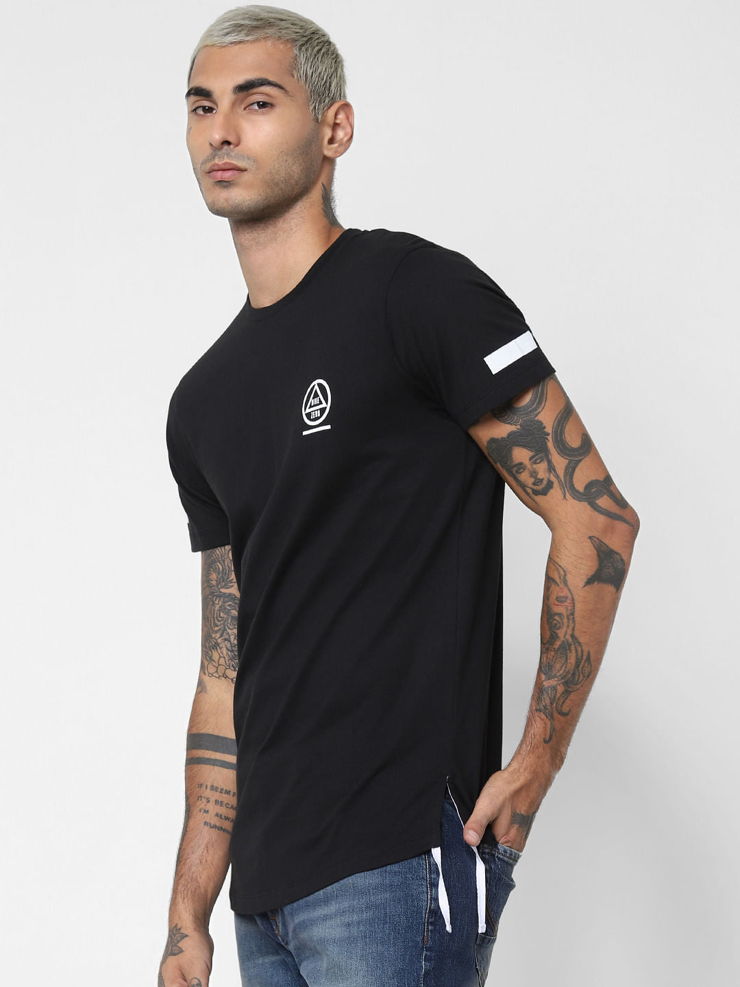 Black Tape Detail Crew Neck T-shirt