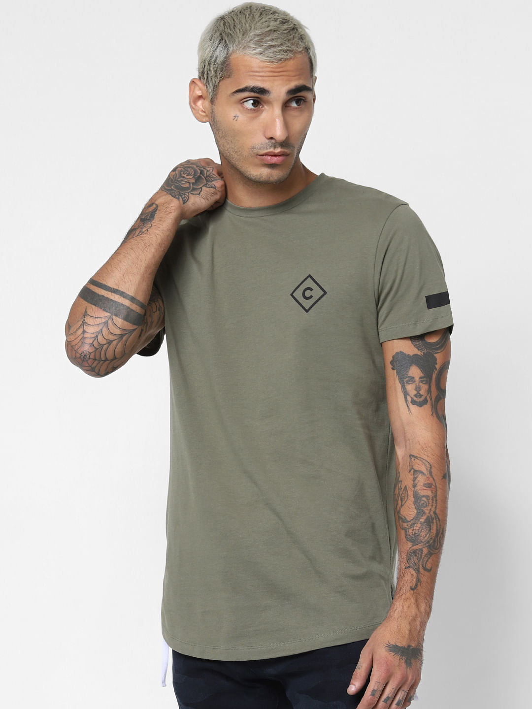 Green Tape Detail Crew Neck T-shirt