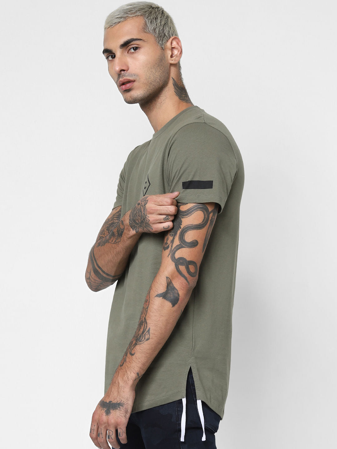 Green Tape Detail Crew Neck T-shirt
