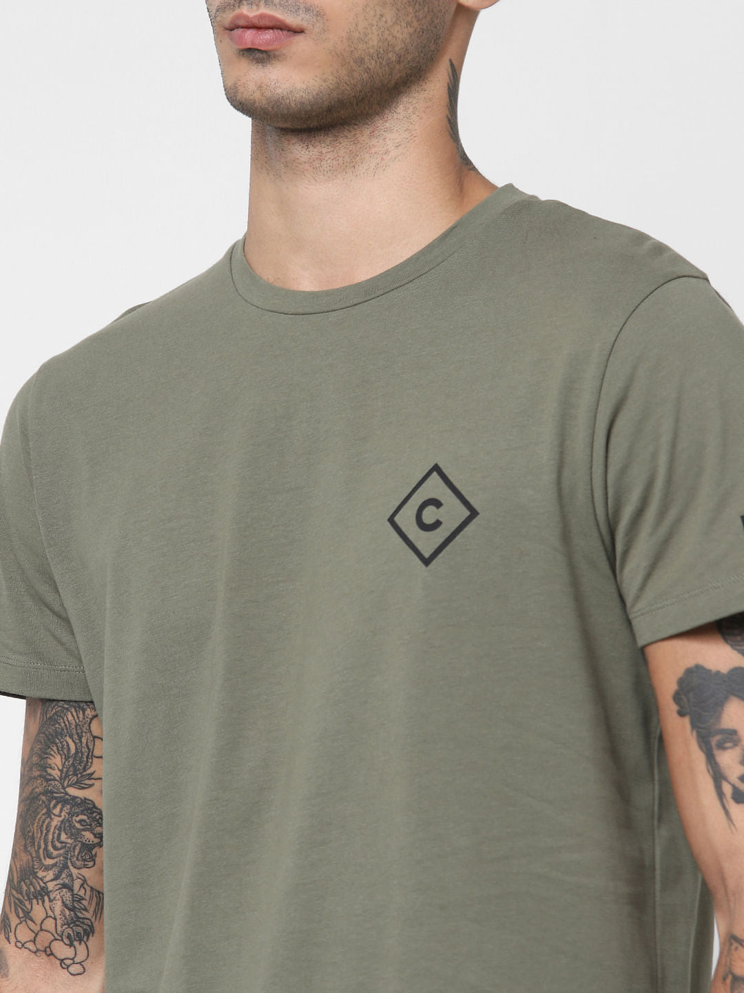 Green Tape Detail Crew Neck T-shirt
