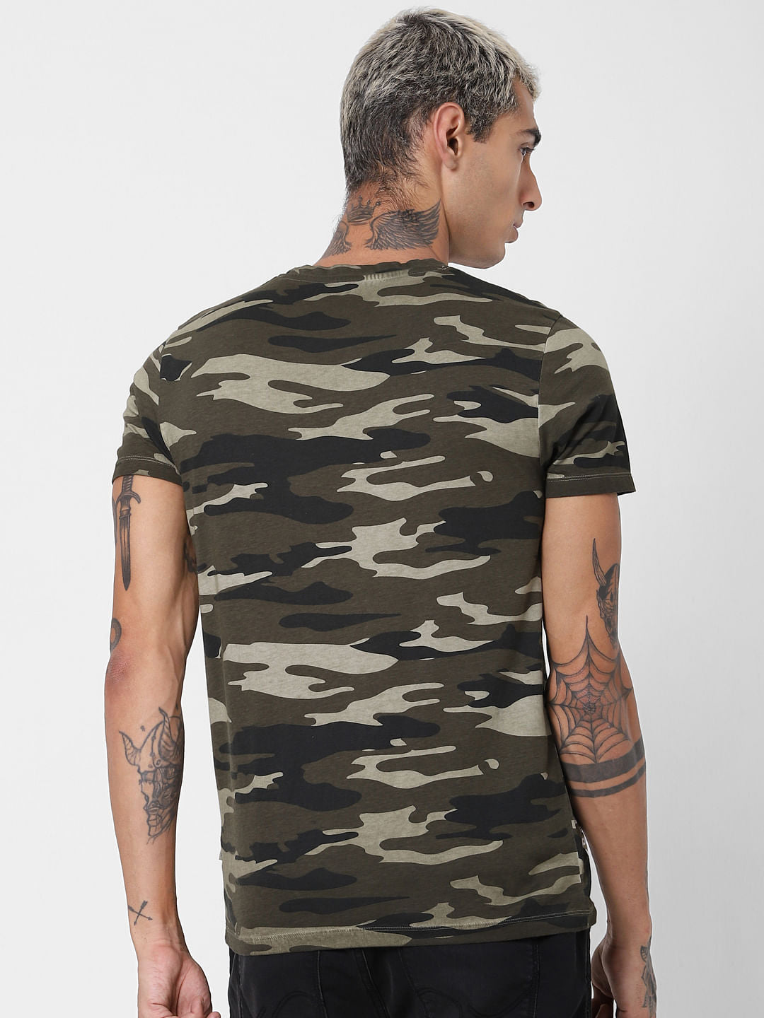 Green Camo Print Crew Neck T-shirt