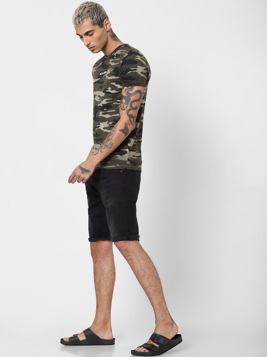 Green Camo Print Crew Neck T-shirt