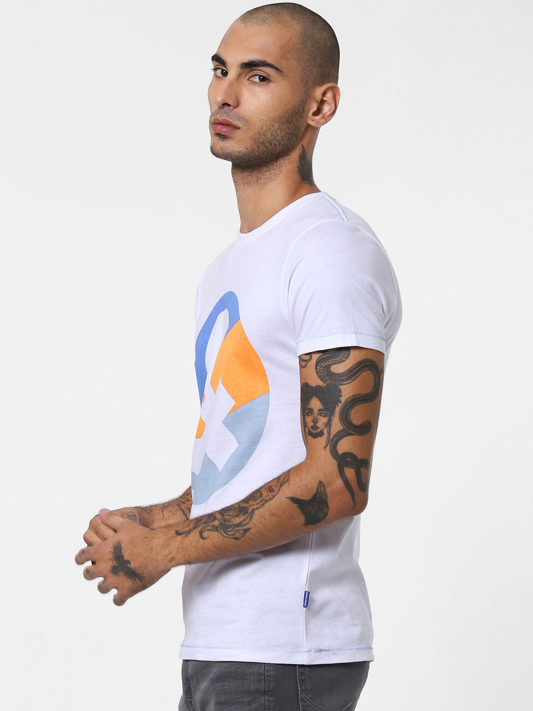 White Logo Print Crew Neck T-shirt