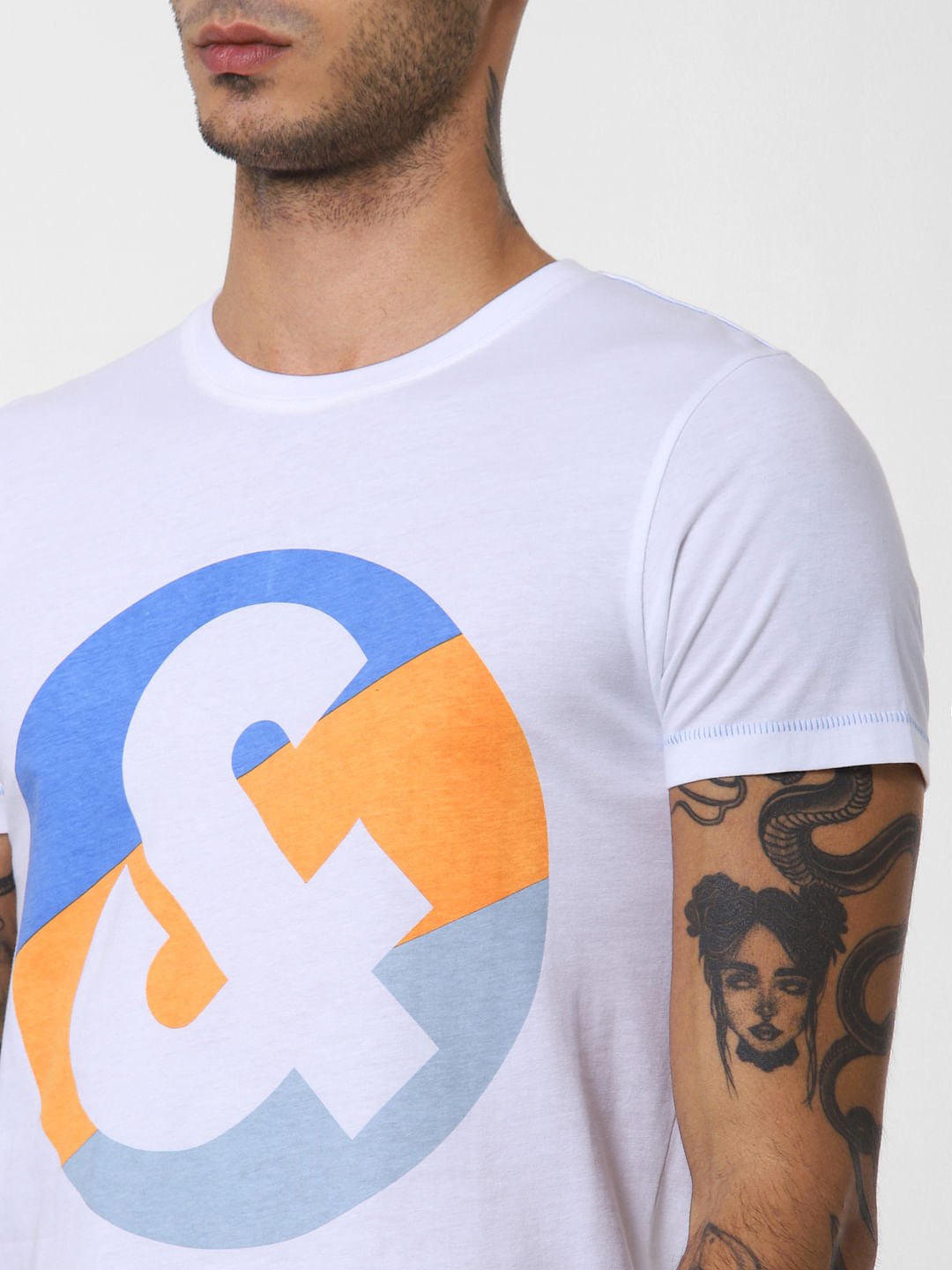 White Logo Print Crew Neck T-shirt
