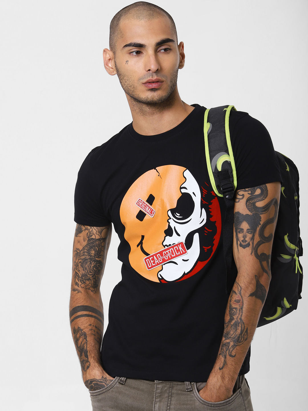 Black Graphic Print Crew Neck T-shirt