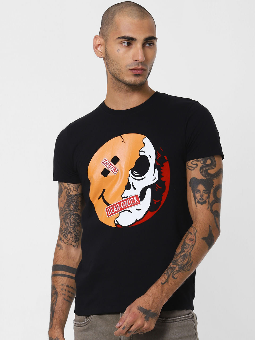 Black Graphic Print Crew Neck T-shirt