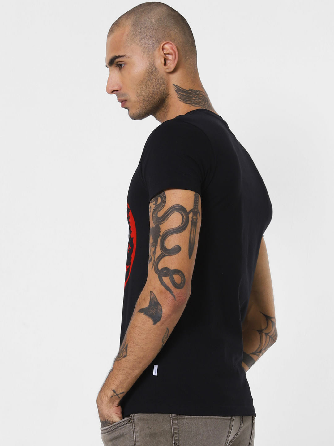 Black Graphic Print Crew Neck T-shirt