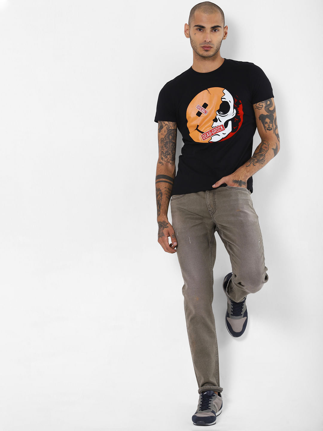 Black Graphic Print Crew Neck T-shirt