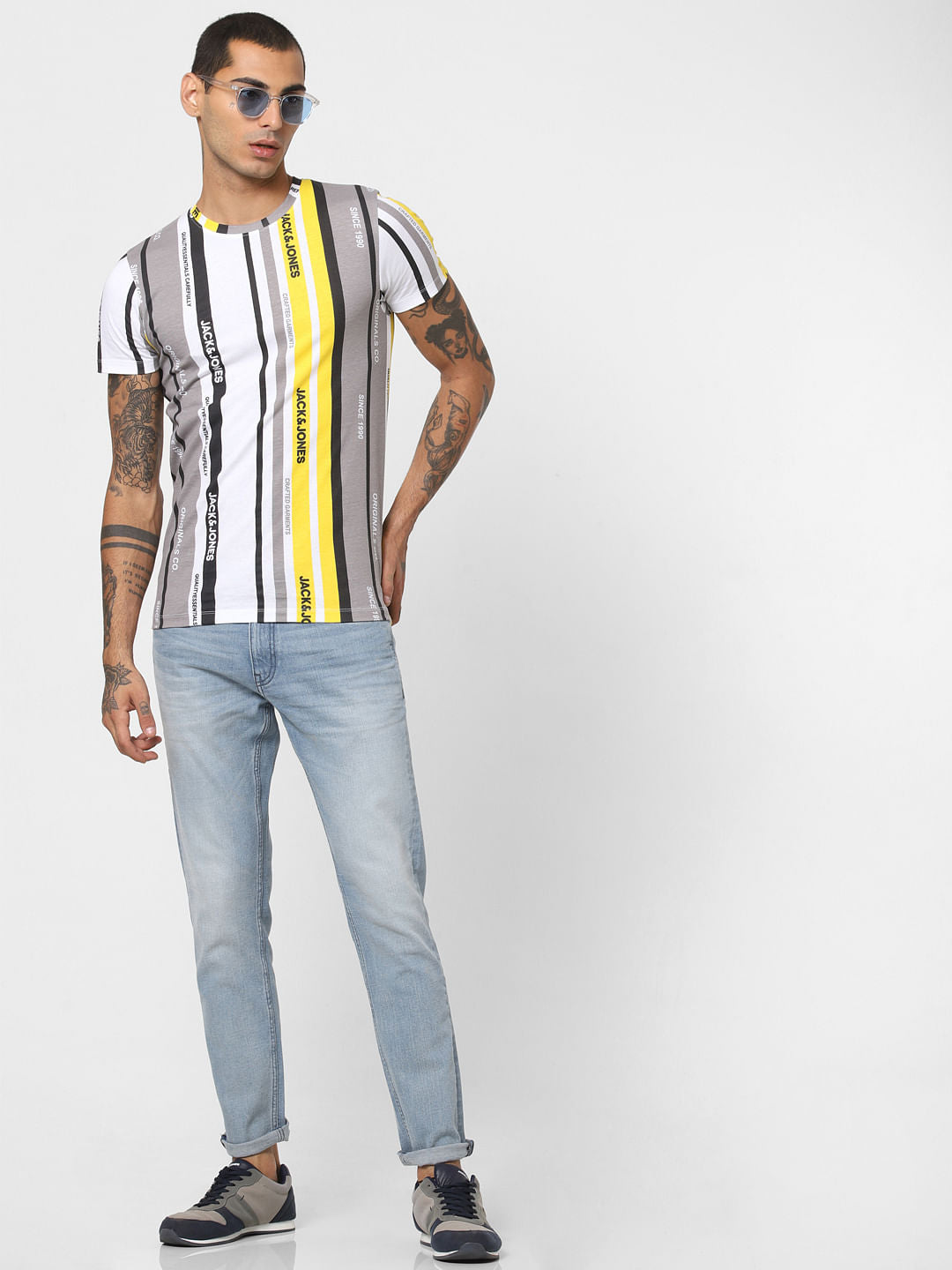 White Striped Crew Neck T-shirt - S