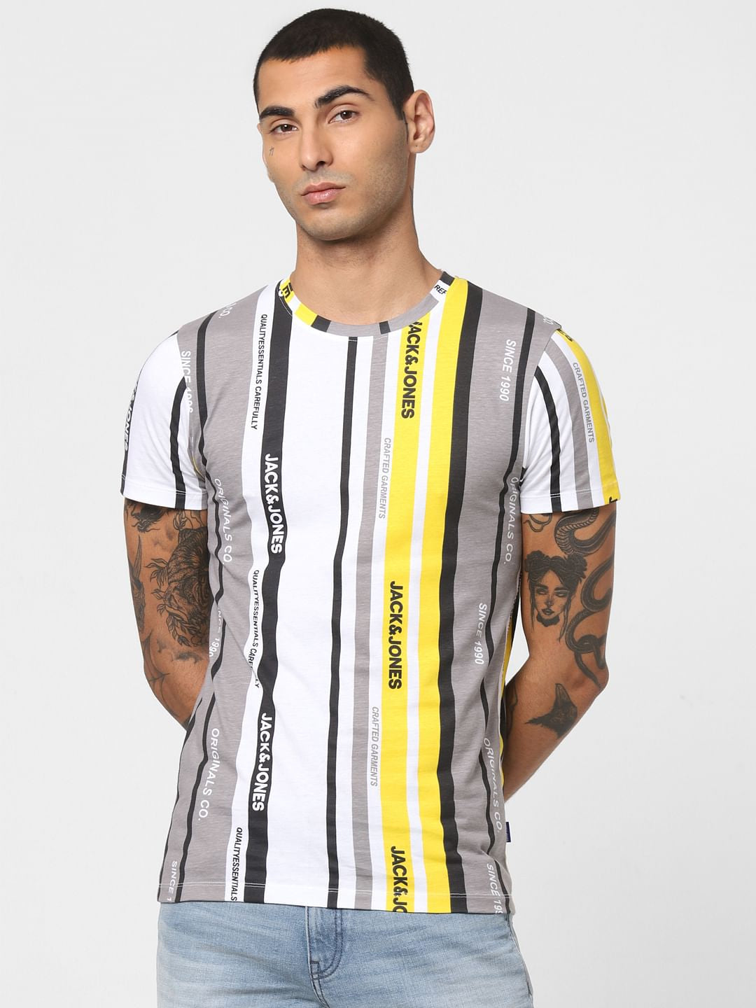 White Striped Crew Neck T-shirt