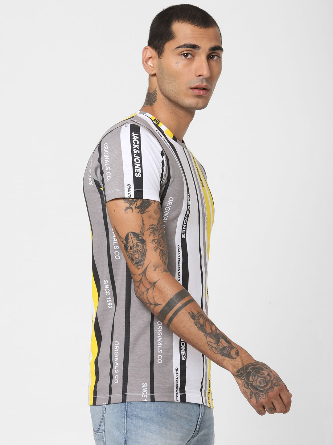 White Striped Crew Neck T-shirt