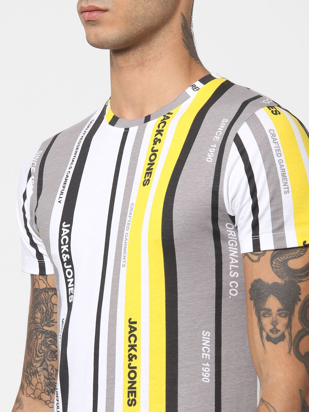 White Striped Crew Neck T-shirt