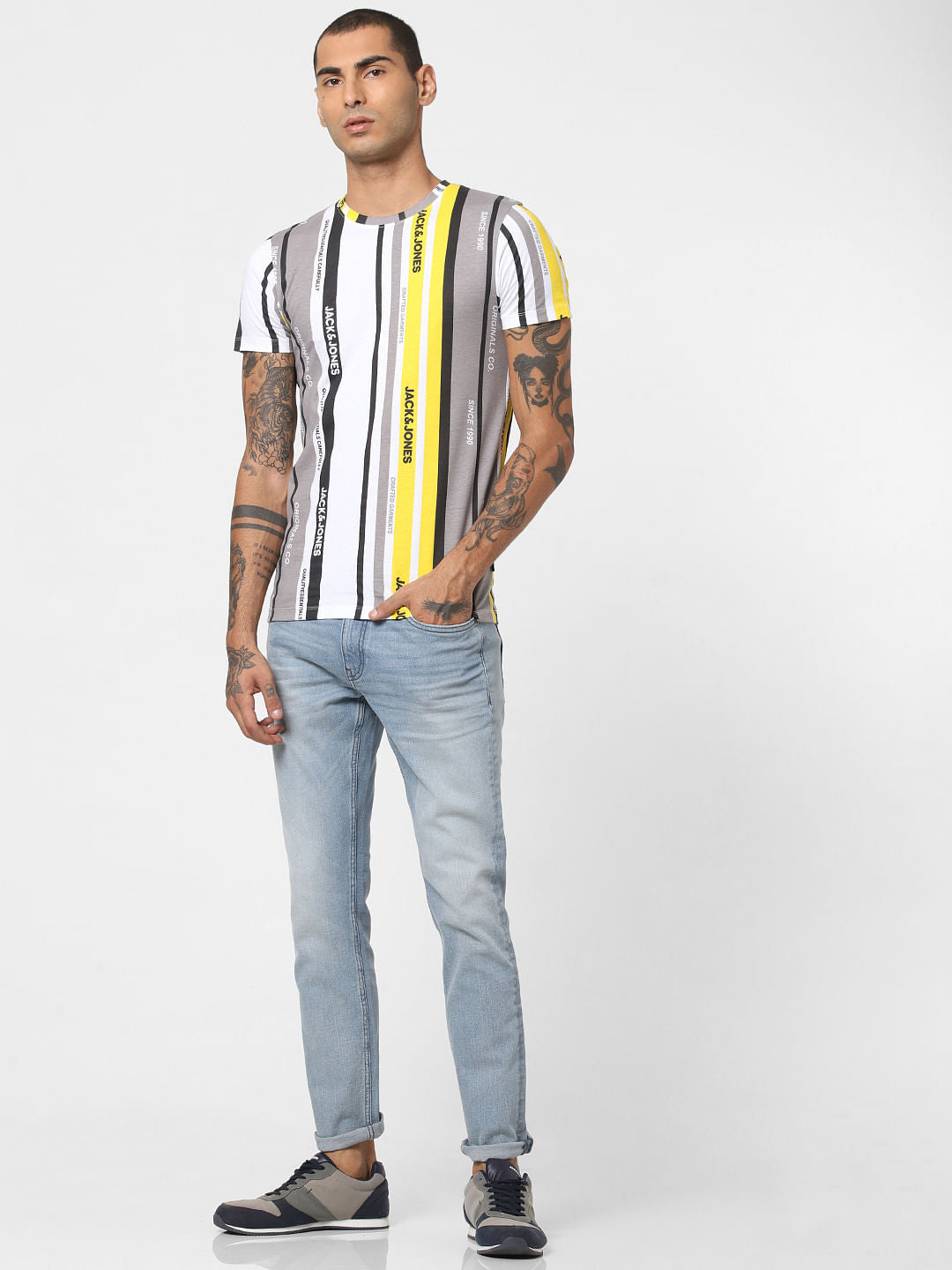 White Striped Crew Neck T-shirt