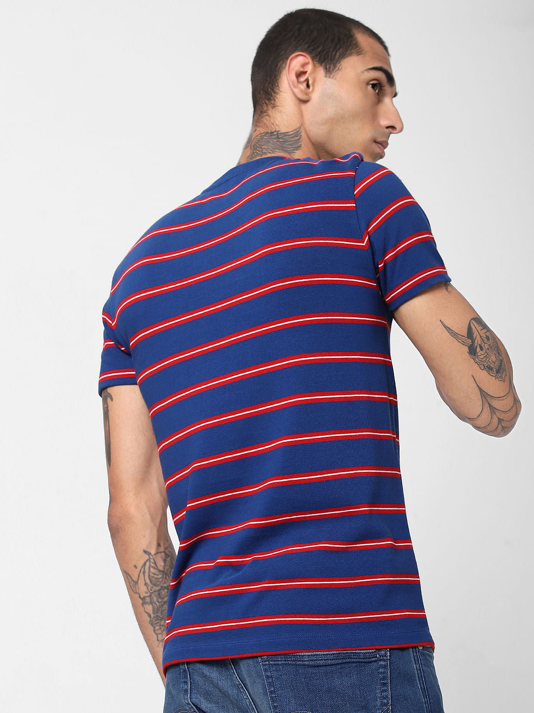 Blue Striped Crew Neck T-shirt - S