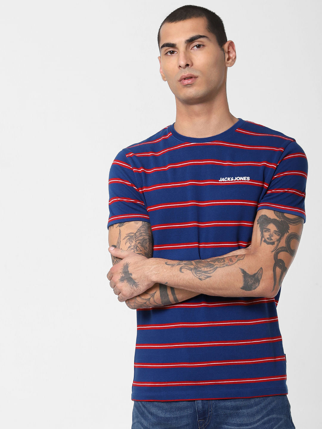 Blue Striped Crew Neck T-shirt