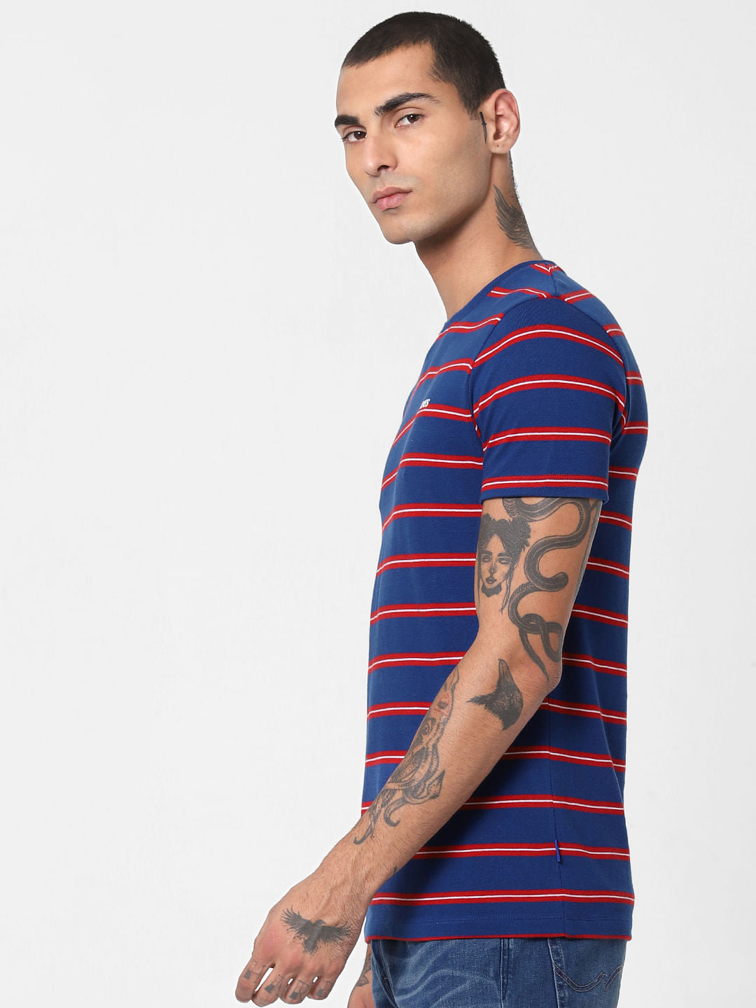 Blue Striped Crew Neck T-shirt