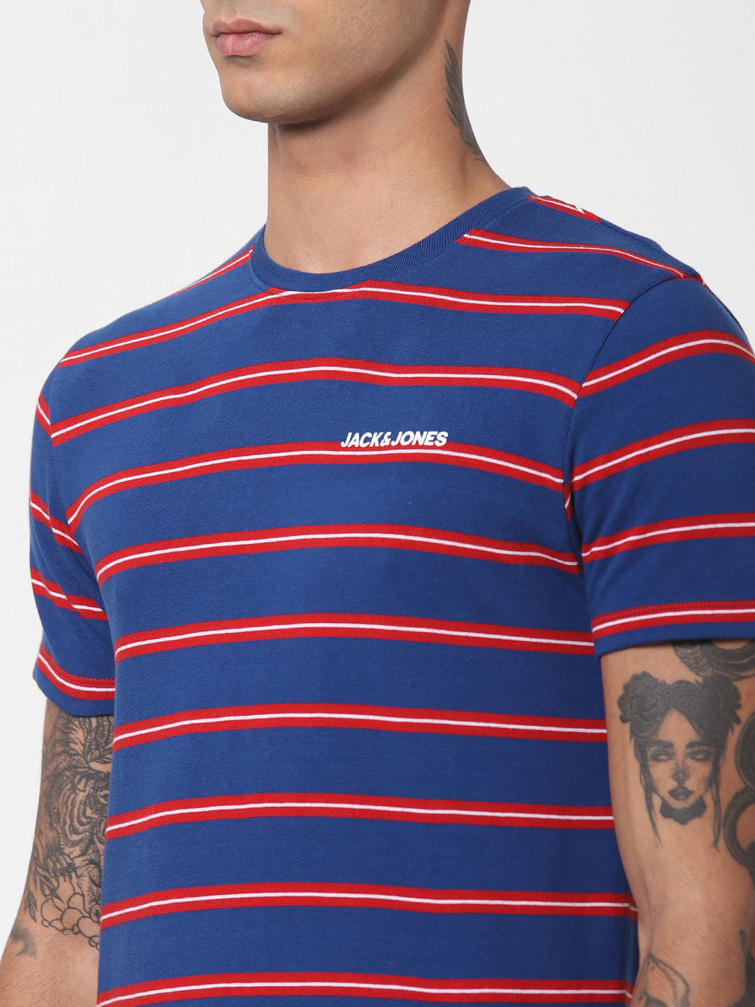 Blue Striped Crew Neck T-shirt