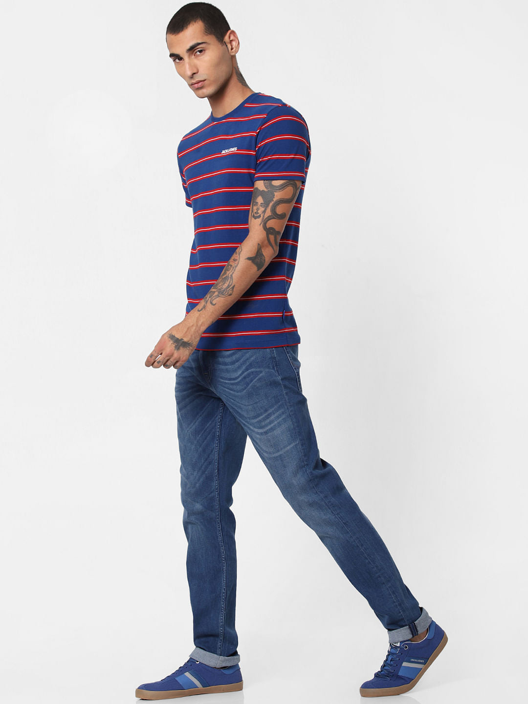 Blue Striped Crew Neck T-shirt