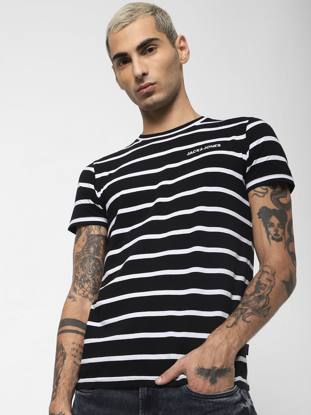 Black Striped Crew Neck T-shirt - S