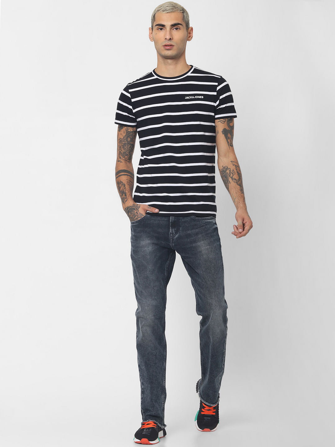 Black Striped Crew Neck T-shirt