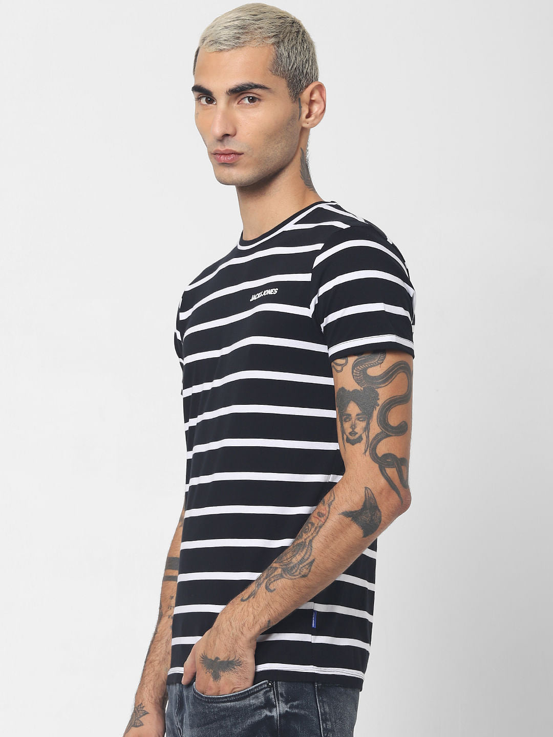 Black Striped Crew Neck T-shirt