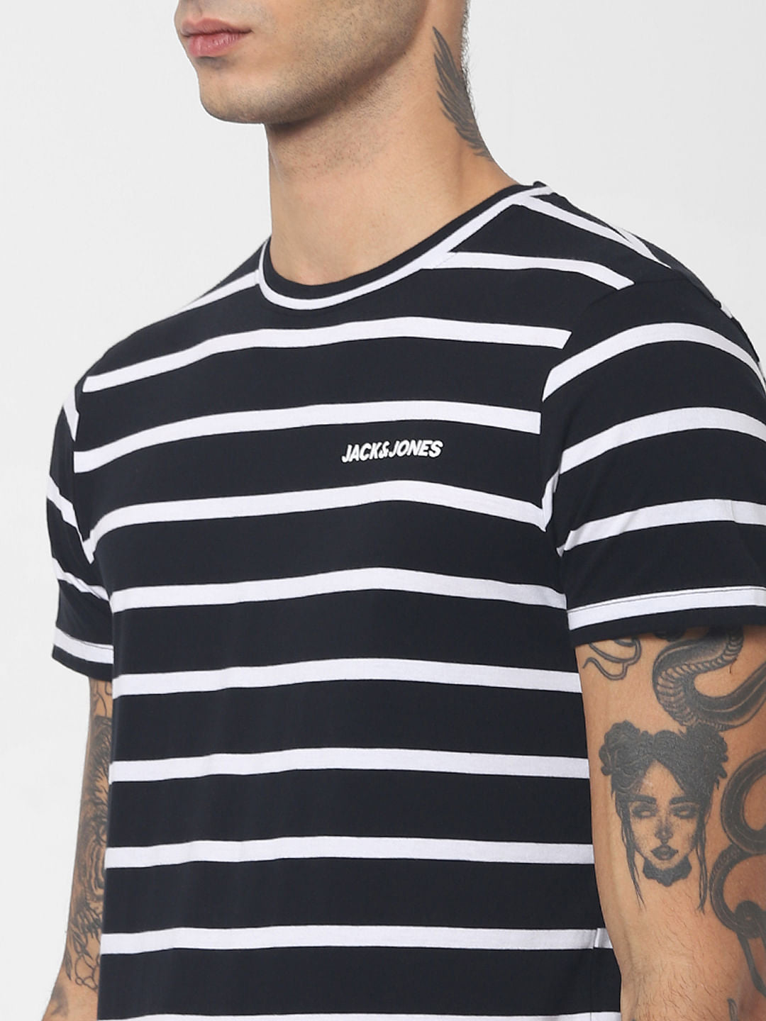Black Striped Crew Neck T-shirt