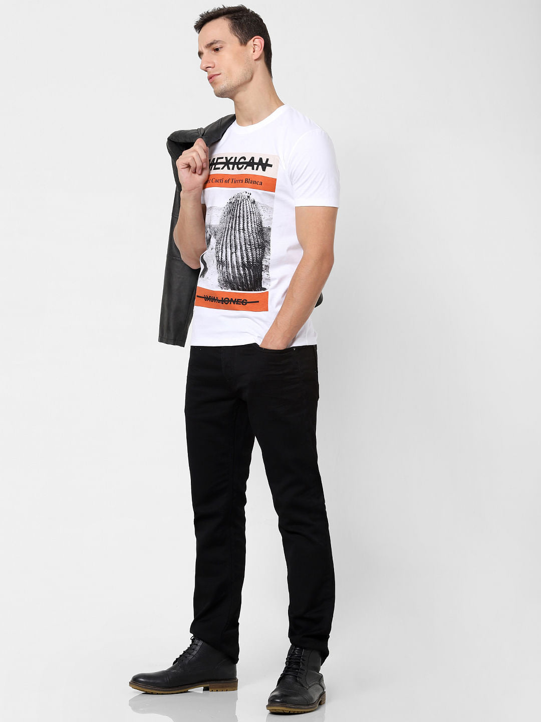 White Cactus Print Crew Neck T-shirt - S