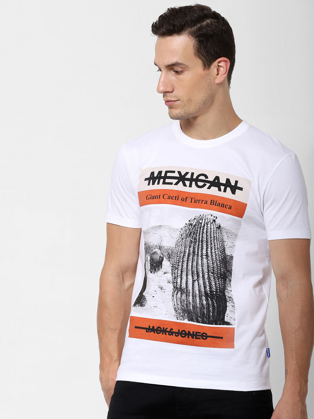 White Cactus Print Crew Neck T-shirt