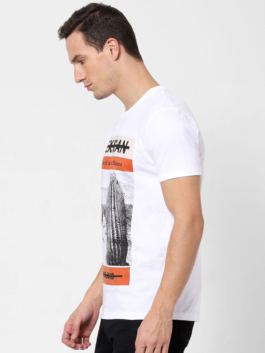 White Cactus Print Crew Neck T-shirt