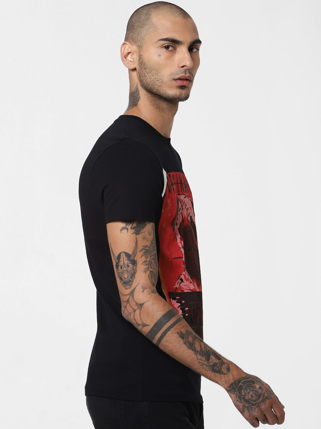 Black Graphic Print Crew Neck T-shirt