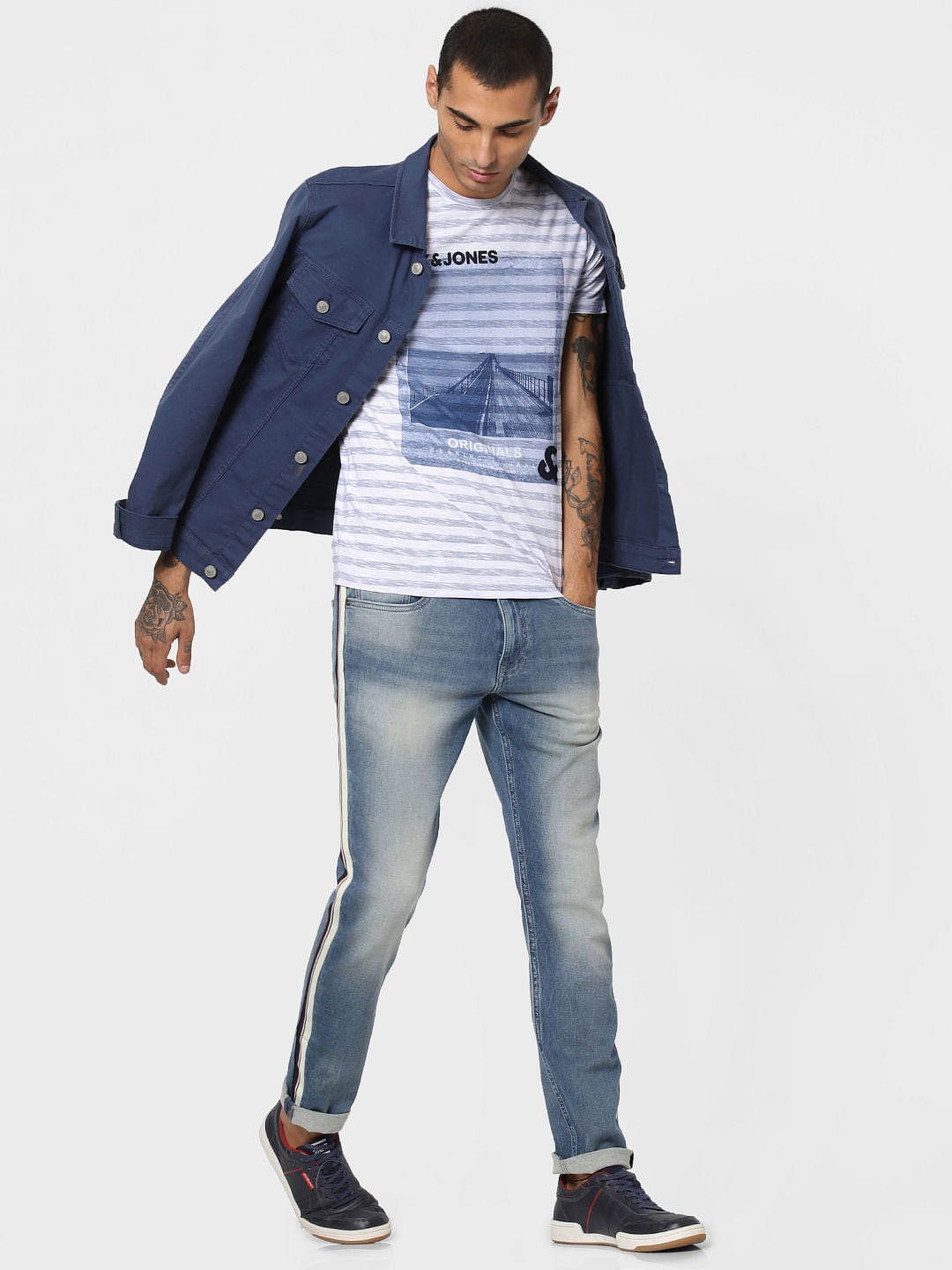 White Striped Crew Neck T-shirt - S